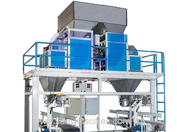 Cân đóng bao hạt 4 phễu cân định lượng cửa cân 3 cấp PM06 - chuyên dùng cho cân đóng bao nguyên liệu dạng hạt