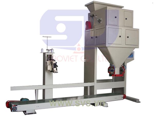Cân đóng bao bột 2 phễu cân định lượng băng tải PM10 - chuyên dùng cho cân đóng bao nguyên liệu dạng bột hoặc dạng hạt